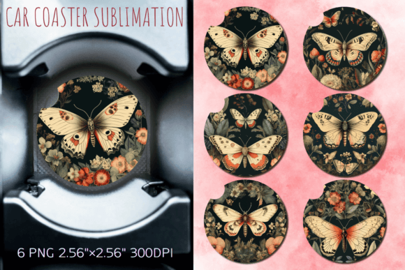 Download Vintage Floral Moth Car Coaster Design - Car coaster design Collection