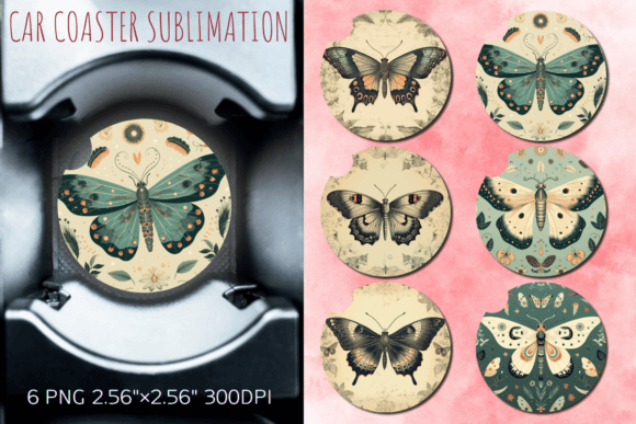 Download Vintage Mystical Moth Car Coaster Design - Car coaster design Collection