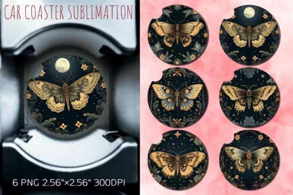 Download Vintage Night Moth Car Coaster Design - Car coaster design Collection