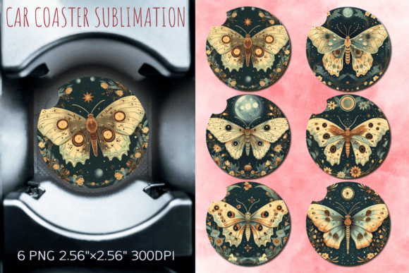 Download Vintage Moon Moth Car Coaster Design - Car coaster design Collection