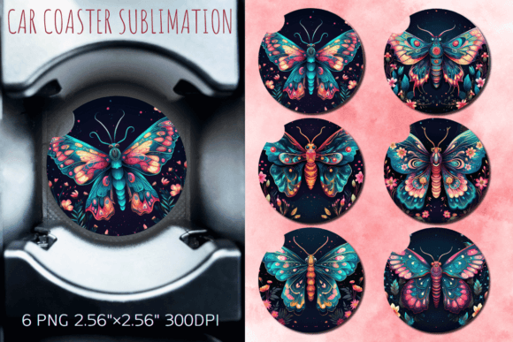 Download Vibrant Colors Moth Car Coaster Design - Car coaster design Collection