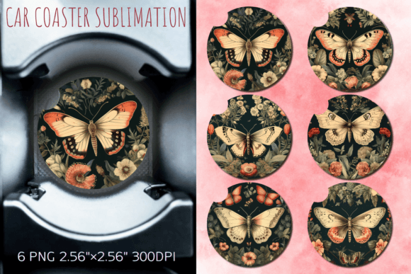 Download Vintage Floral Moth Car Coaster Design - Car coaster design Collection
