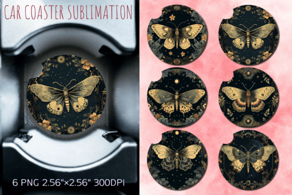 Download Vintage Night Moth Car Coaster Design - Car coaster design Collection