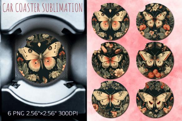 Download Vintage Floral Moth Car Coaster Design - Car coaster design Collection