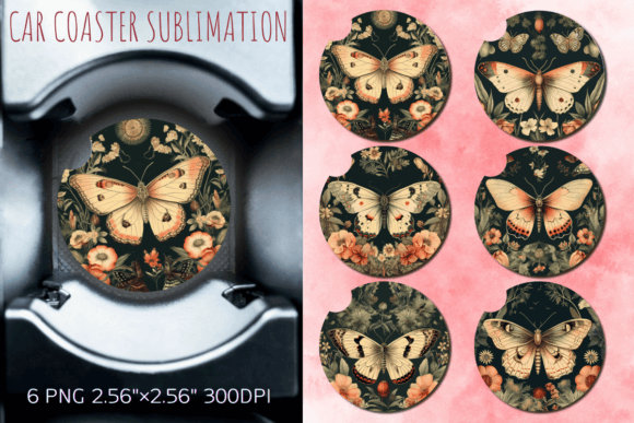 Download Vintage Floral Moth Car Coaster Design - Car coaster design Collection