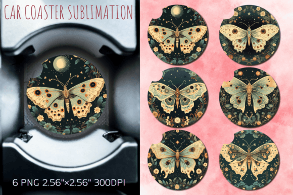 Download Vintage Moon Moth Car Coaster Design - Car coaster design Collection