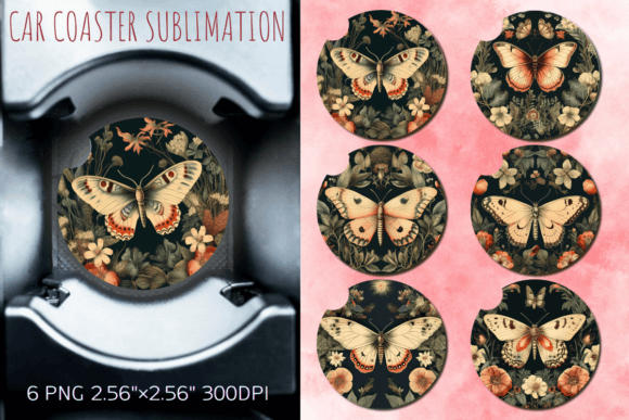 Download Vintage Floral Moth Car Coaster Design - Car coaster design Collection