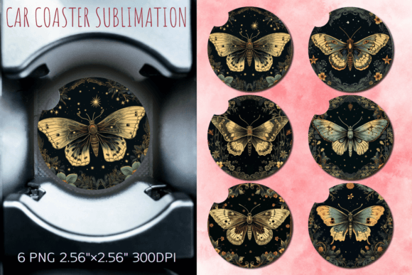 Download Vintage Night Moth Car Coaster Design - Car coaster design Collection