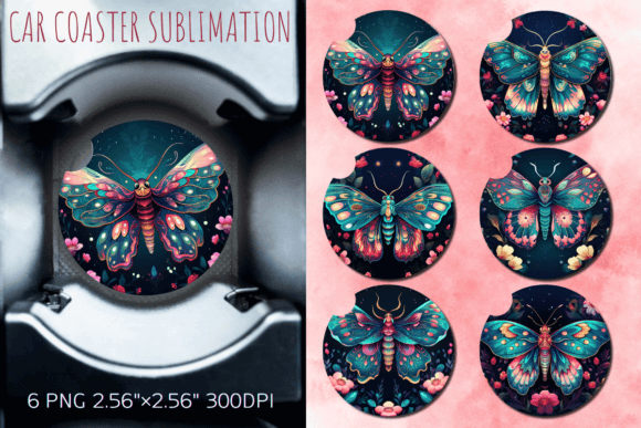 Download Vibrant Colors Moth Car Coaster Design - Car coaster design Collection