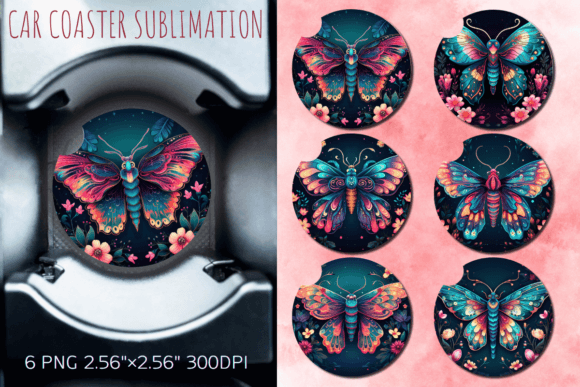 Download Vibrant Colors Moth Car Coaster Design - Car coaster design Collection