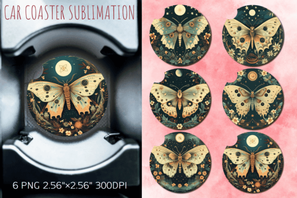 Download Vintage Moon Moth Car Coaster Design - Car coaster design Collection