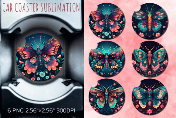 Download Vibrant Colors Moth Car Coaster Design - Car coaster design Collection