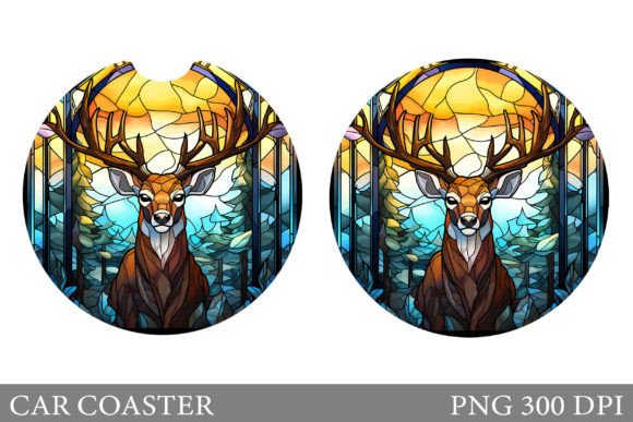 Download Stained Glass Deer Car Coaster Design - Car coaster design Collection